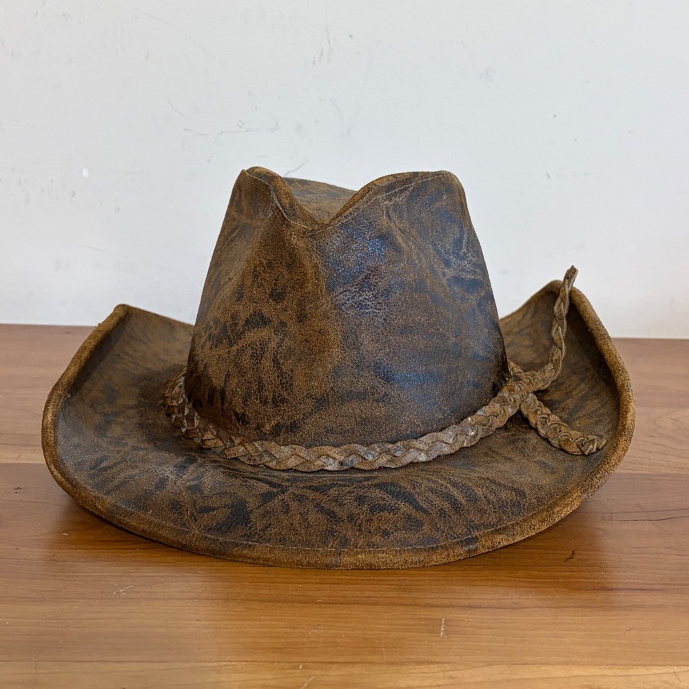 Henschel Brown Crunch Leather Aussie Walker Hat Western Outback Made in USA M